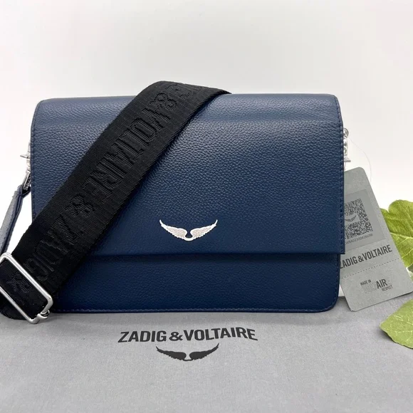 ZADIG & VOLTAIRE Leather Crossbody Clutch Bag Navy Blue NWT - Picture 1 of 15
